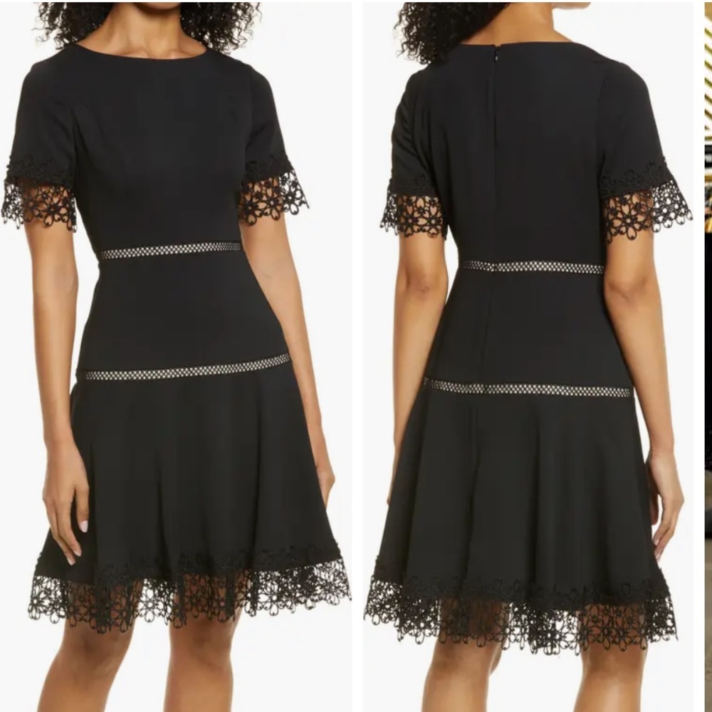 NWOT Shani Embroidered Detail Fit & Flare Crepe Cocktail Dress Black Size 4
